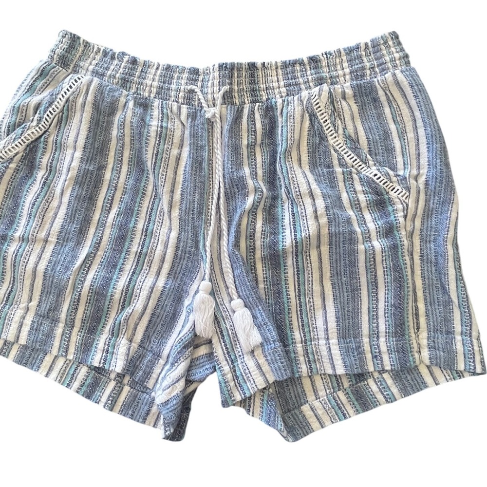 Briggs Womens Striped Shorts Blue White Drawstring Elastic Waist Casual‎